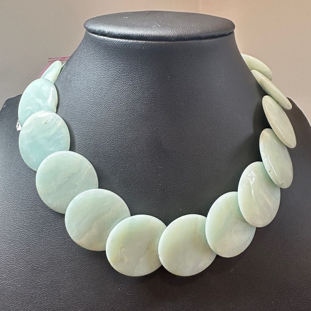 15" Solid blue calcite disc necklace in sterling silver!‎